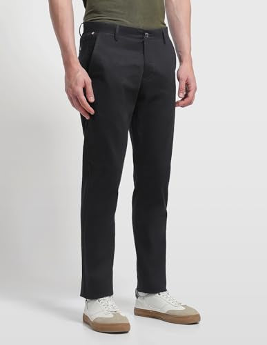 Arrow Sport men's solid Bronson slim fit casual trousers, shown in a natural fabric, tailored for a modern, slim silhouette.