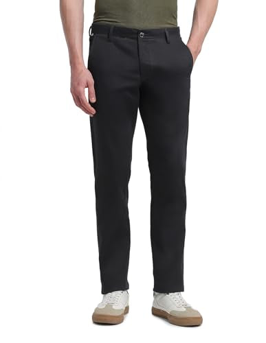 Arrow Sport men's solid Bronson slim fit casual trousers in dark fabric, displayed flat on a plain background.
