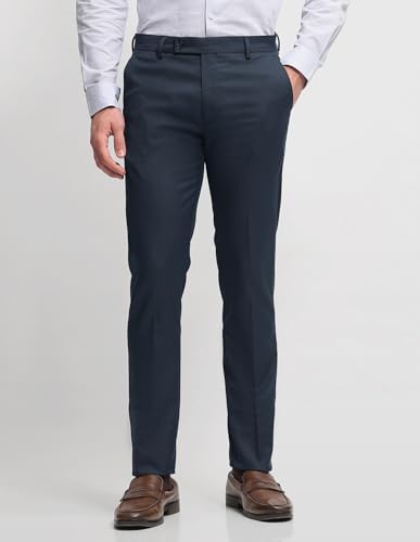 Arrow Men's Dobby Hudson Tailored Fit Trousers (ARALTR2044_Navy_38)