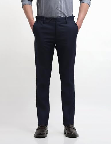 Arrow Men's Hudson Tailored Regular Fit Dobby Trousers (ARALTR2083_Navy_32)