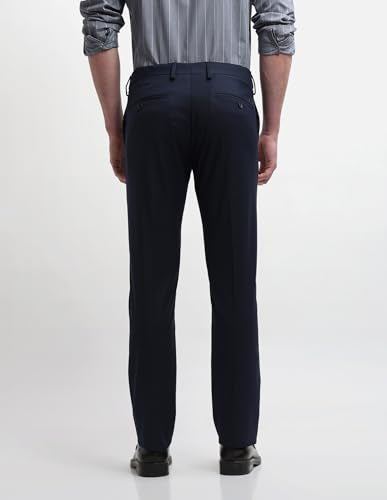 Arrow Men's Hudson Tailored Regular Fit Dobby Trousers (ARALTR2083_Navy_32)