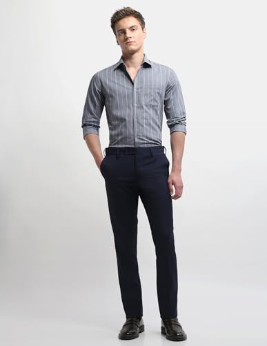 Arrow Men's Hudson Tailored Regular Fit Dobby Trousers (ARALTR2083_Navy_32)