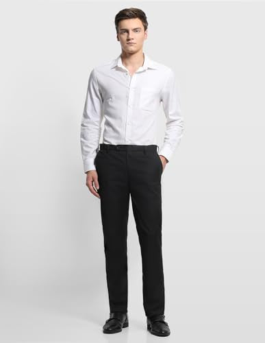 Arrow Men's Dobby Hudson Tailored Fit Trousers (ARALTR2087_Black_32)
