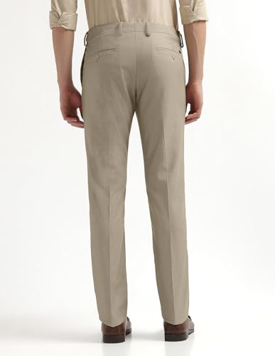 Arrow men's regular fit textured formal trousers, dark color, with a tailored waistband and classic crease front.