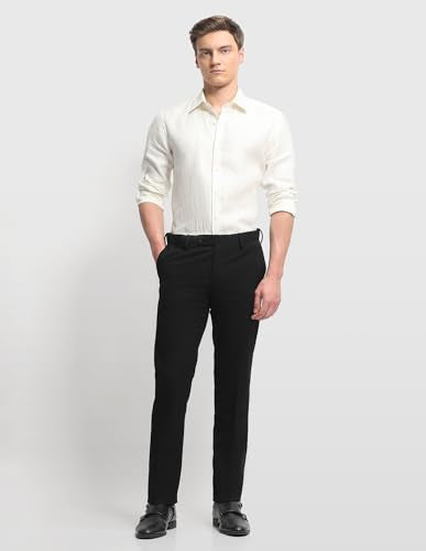 Arrow Men's Hudson Tailored Fit Super Black Trousers (ARALTR2152_Black_32)