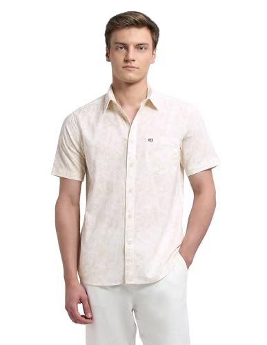 Arrow Sport men's floral printed casual shirt in sage and sun colors, featuring a button-down design and short sleeves.