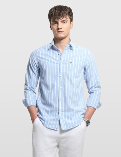 Arrow Sport Men's Vertical Striped Aquarelle Drift Shirt (ASALSH1424_Blue_39)