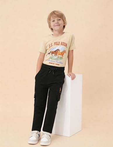 USPA Kids Boys Solid Regular Fit Track Pants (UKTRK0377_Dark Green_8-9 Years)