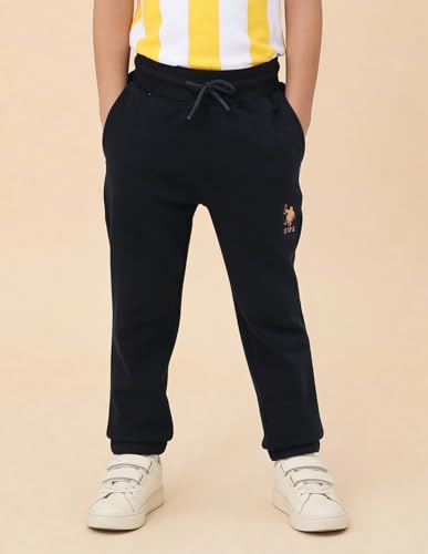 USPA Kids Boys Mid Rise Solid Joggers (UKTRK0381_Navy_6-7 Years)