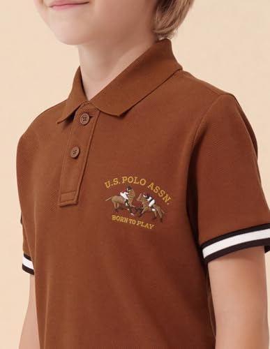 USPA Kids Boys Solid Regular Fit Polo Shirt (UKTSH2255_Light Brown_8-9Y)