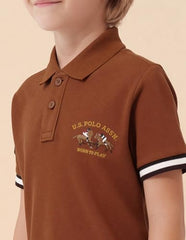 USPA Kids Boys Solid Regular Fit Polo Shirt (UKTSH2255_Light Brown_8-9Y)