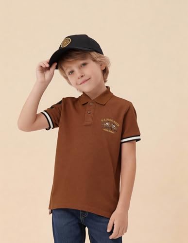 USPA Kids Boys Solid Regular Fit Polo Shirt (UKTSH2255_Light Brown_8-9Y)