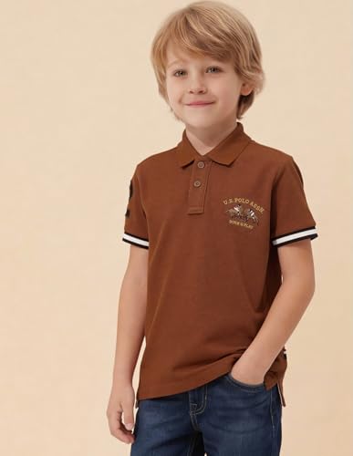 USPA Kids Boys Solid Regular Fit Polo Shirt (UKTSH2255_Light Brown_8-9Y)