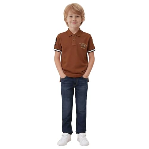 USPA Kids Boys Solid Regular Fit Polo Shirt (UKTSH2255_Light Brown_8-9Y)