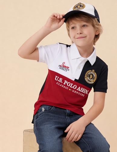 USPA Kids Boys Colorblock Brand Embroidered Regular Fit Polo Shirt (UKTSH2261_Dark Red_3-4 Years)