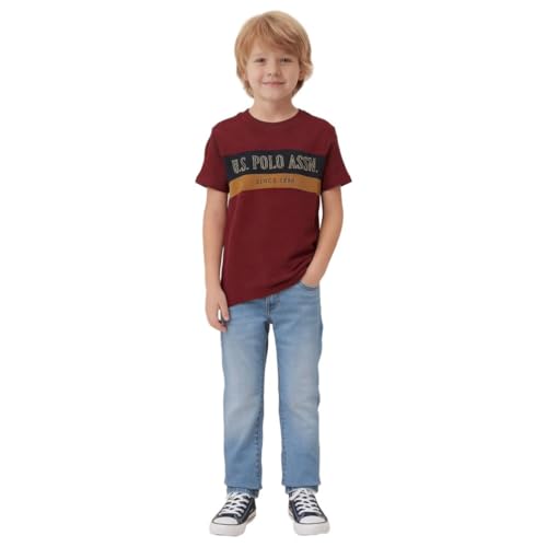USPA Kids Boys Colour Blocked Brand Embroidered T-Shirt (UKTSH2269_Navy_6-7 Years)