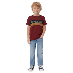USPA Kids Boys Colour Blocked Brand Embroidered T-Shirt (UKTSH2269_Navy_6-7 Years)