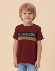 USPA Kids Boys Colour Blocked Brand Embroidered T-Shirt (UKTSH2269_Navy_6-7 Years)