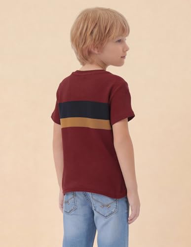 USPA Kids Boys Colour Blocked Brand Embroidered T-Shirt (UKTSH2269_Navy_6-7 Years)