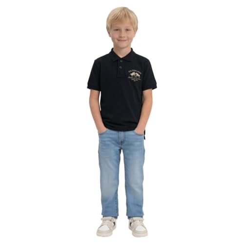USPA Kids Boys Brand Embroidered Regular Fit Polo Shirt (UKTSH2274_Navy_13-14Y)