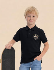 USPA Kids Boys Brand Embroidered Regular Fit Polo Shirt (UKTSH2274_Navy_13-14Y)