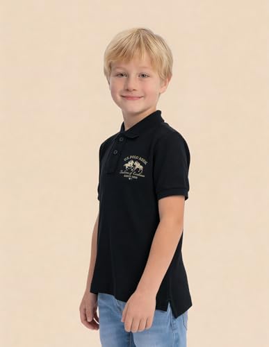 USPA Kids Boys Brand Embroidered Regular Fit Polo Shirt (UKTSH2274_Navy_13-14Y)