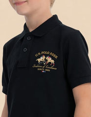 USPA Kids Boys Brand Embroidered Regular Fit Polo Shirt (UKTSH2274_Navy_13-14Y)