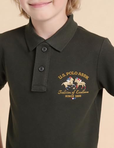 USPA Kids Boys Brand Embroidered Regular Fit Polo Shirt (UKTSH2276_Olive_9-10Y)