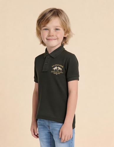 USPA Kids Boys Brand Embroidered Regular Fit Polo Shirt (UKTSH2276_Olive_9-10Y)