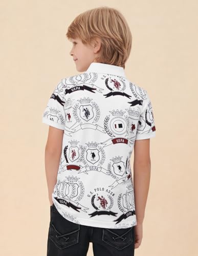 USPA Kids Boys Graphic Brand Printed Regular Fit Polo Shirt (UKTSH2283_White_9-10 Y)