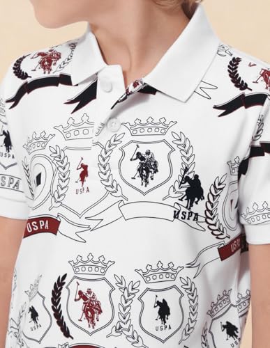 USPA Kids Boys Graphic Brand Printed Regular Fit Polo Shirt (UKTSH2283_White_9-10 Y)