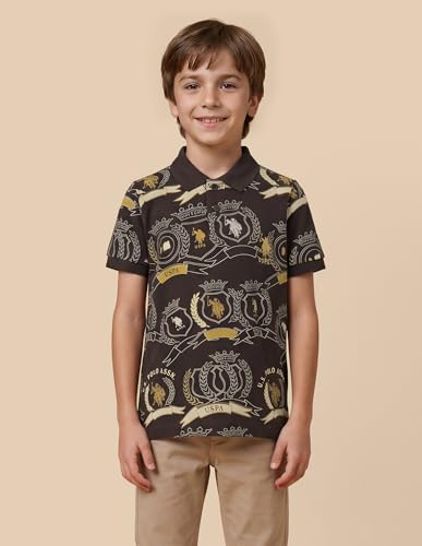USPA Kids Boys Graphic Brand Printed Regular Fit Polo Shirt (UKTSH2285_Dark Brown_2-3 Y)