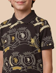 USPA Kids Boys Graphic Brand Printed Regular Fit Polo Shirt (UKTSH2285_Dark Brown_2-3 Y)