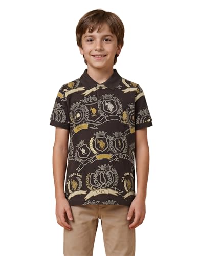 USPA Kids Boys Graphic Brand Printed Regular Fit Polo Shirt (UKTSH2285_Dark Brown_2-3 Y)