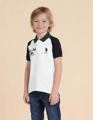 USPA Kids Boys Colour Block Regular Fit Polo Shirt (UKTSH2304_White_9-10Y)