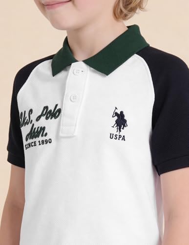 USPA Kids Boys Colour Block Regular Fit Polo Shirt (UKTSH2304_White_9-10Y)