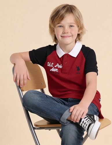 USPA Kids Boys Colour Block Regular Fit Polo Shirt (UKTSH2305_Red_10-11Y)