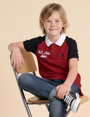 USPA Kids Boys Colour Block Regular Fit Polo Shirt (UKTSH2305_Red_10-11Y)