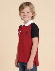 USPA Kids Boys Colour Block Regular Fit Polo Shirt (UKTSH2305_Red_10-11Y)