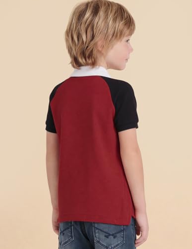 USPA Kids Boys Colour Block Regular Fit Polo Shirt (UKTSH2305_Red_10-11Y)