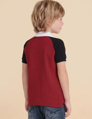 USPA Kids Boys Colour Block Regular Fit Polo Shirt (UKTSH2305_Red_10-11Y)