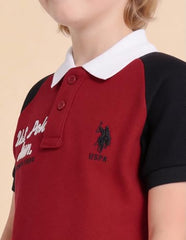 USPA Kids Boys Colour Block Regular Fit Polo Shirt (UKTSH2305_Red_10-11Y)