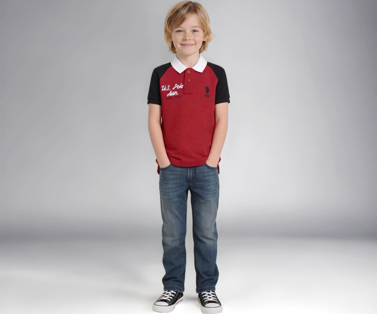 USPA Kids Boys Colour Block Regular Fit Polo Shirt (UKTSH2305_Red_10-11Y)