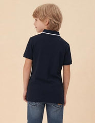 USPA Kids Boys Solid Regular Fit Polo Shirt (UKTSH2308_Navy_3-4 Y)