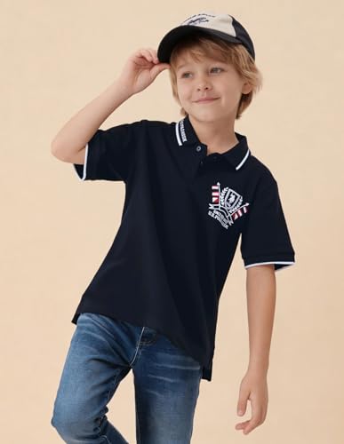 USPA Kids Boys Solid Regular Fit Polo Shirt (UKTSH2308_Navy_3-4 Y)