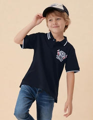 USPA Kids Boys Solid Regular Fit Polo Shirt (UKTSH2308_Navy_3-4 Y)