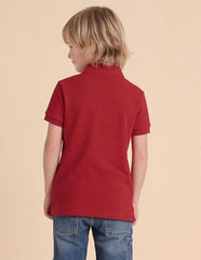 USPA Kids Boys Textured Brand Stripe Regular Fit Polo Shirt (UKTSH2325_Red_11-12 Years)