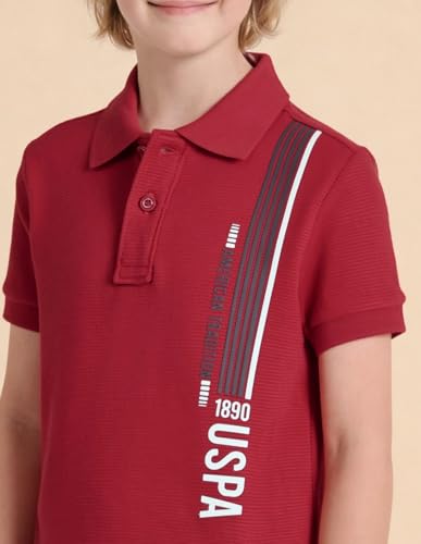 USPA Kids Boys Textured Brand Stripe Regular Fit Polo Shirt (UKTSH2325_Red_11-12 Years)
