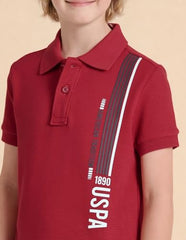 USPA Kids Boys Textured Brand Stripe Regular Fit Polo Shirt (UKTSH2325_Red_11-12 Years)