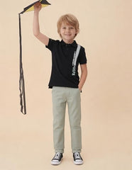 USPA Kids Boys Textured Brand Stripe Regular Fit Polo Shirt (UKTSH2326_Black_12 Months)